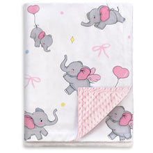 Load image into Gallery viewer, Super Soft Baby Blanket for Girls, Elephant Print Minky Receiving Blanket for Newborn Nursery, Double Layer Dotted Backing Cozy Bed Throw, Pink, 30x40 Inch