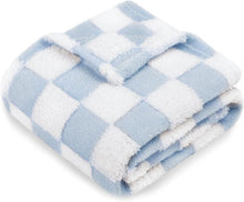 Load image into Gallery viewer, Checkered Baby Blanket for Boys Girls Warm Cozy Reversible Checkerboard Toddler Blankets, Fluffy Fuzzy Plush Lightweight Bed Blanket with Chessboard Grid Design 350GSM Baby Blue 30 x 40 Inch