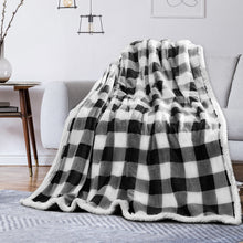 Load image into Gallery viewer, Sherpa Fleece Blanket for Couch Super Soft Warm Blanket with Plaid Design ( Black/White, 50 x 60 inch)
