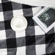 Load image into Gallery viewer, Sherpa Fleece Blanket for Couch Super Soft Warm Blanket with Plaid Design ( Black/White, 50 x 60 inch)