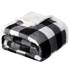 Load image into Gallery viewer, Sherpa Fleece Blanket for Couch Super Soft Warm Blanket with Plaid Design ( Black/White, 50 x 60 inch)