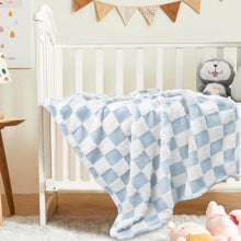 Load image into Gallery viewer, Checkered Baby Blanket for Boys Girls Warm Cozy Reversible Checkerboard Toddler Blankets, Fluffy Fuzzy Plush Lightweight Bed Blanket with Chessboard Grid Design 350GSM Baby Blue 30 x 40 Inch
