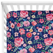 Load image into Gallery viewer, Elegant Floral Baby Toddler Bedding Set Toddler Mattress Up to 8”Thickness, Navy Floral
